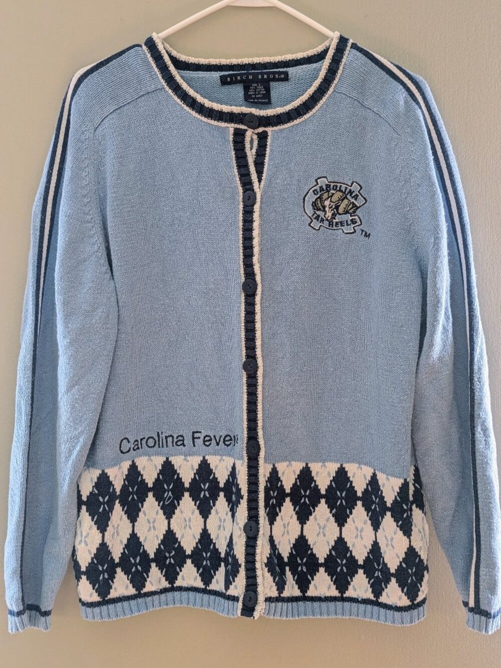 Birch Bros UNC Tar Heels Women's Large Carolina Blue Argyle Cardigan